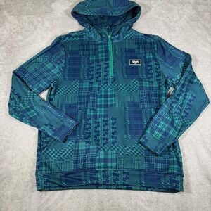 Waggle Hoodie Mens Large Blue Green Quarter Zip Golf Pullover Stretch Shirt